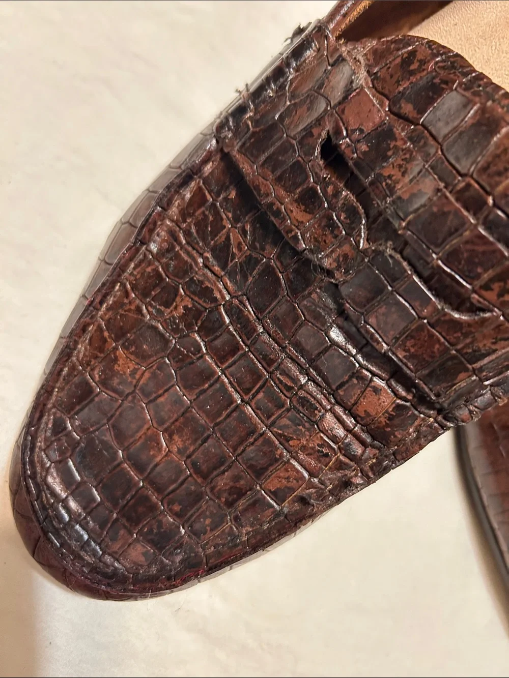 Born Men’s Dark Brown Croc-Embossed Leather Slip-On Loafers